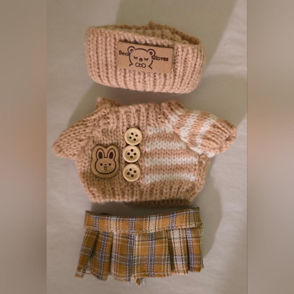 Labubu New Knitted Doll Outfit Set - Hat, Sweater, and Skirt